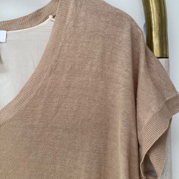 Barneys New York Split Back Short Sl Linen Silk Beige Summer Top Sweater Size S - Picture 5 of 6